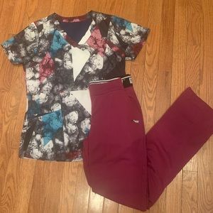 Barco one scrub top and grey’s Anatomy pants set.